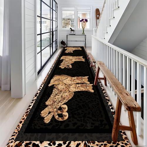 【並行輸入品】 ZLXMN Cheetah Hallway Rug Runners 2x10，Black， Brown and Yellow A_7