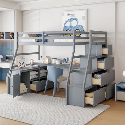 【並行輸入品】 Harper \u0026 Bright Designs Full Size Loft Bed with 5 Drawers Storag_1