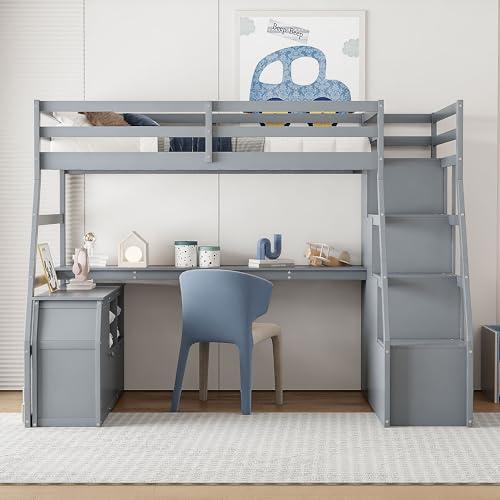 【並行輸入品】 Harper \u0026 Bright Designs Full Size Loft Bed with 5 Drawers Storag_4