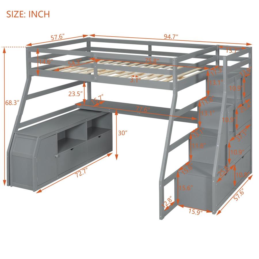 【並行輸入品】 Harper \u0026 Bright Designs Full Size Loft Bed with 5 Drawers Storag_6