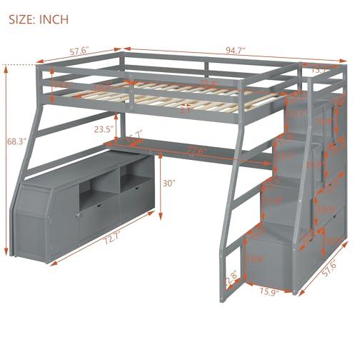【並行輸入品】 Harper \u0026 Bright Designs Full Size Loft Bed with 5 Drawers Storag_7