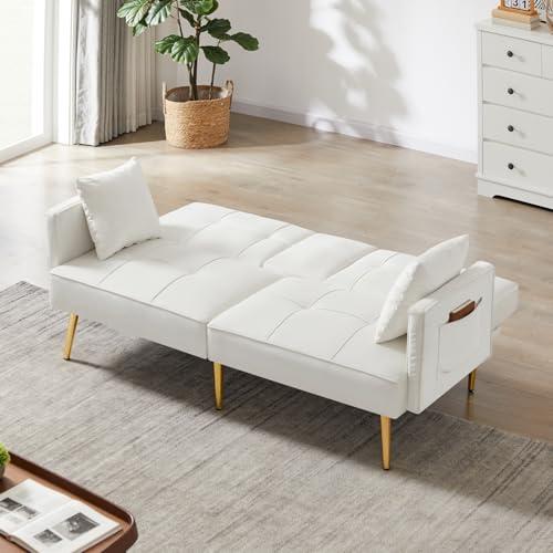 【並行輸入品】oaaktu 布団コンバーチブルカウチベッド ベルベットファブリック布団ベッド ゴールドカラーのメタルフット&2つのカップホル_7