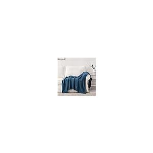 【並行輸入品】Longhui 寝具 ブルー ニット スローブランケット カウチ用 ソフト 快適 洗濯機洗い可能 綿100% ソファニットブランケ_5