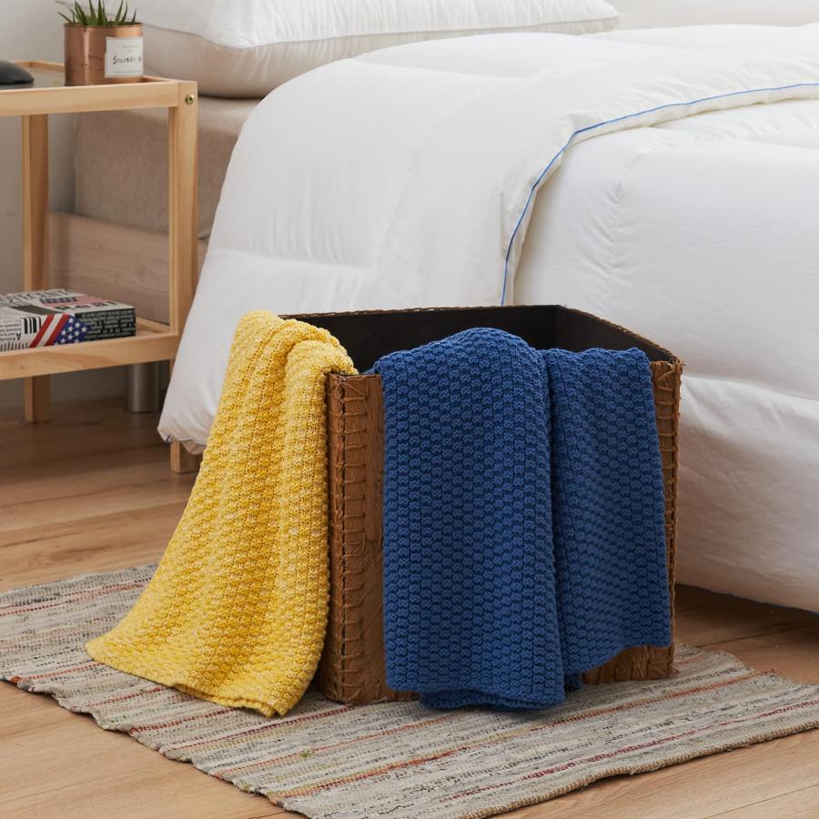 【並行輸入品】Longhui 寝具 ブルー ニット スローブランケット カウチ用 ソフト 快適 洗濯機洗い可能 綿100% ソファニットブランケ_9