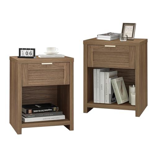 【並行輸入品】OAKHAM HOME ナイトスタンドセット 2、ボーホーエンドテーブル 引き出しと収納棚付き アクセントテーブル ミニマリストソ_1