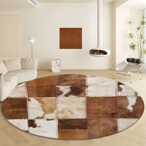 【並行輸入品】 7' x 7' Round Area Rugs Machine Washable， Cowhide Patchwork Stri_1