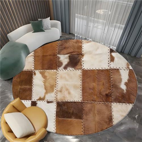 【並行輸入品】 7' x 7' Round Area Rugs Machine Washable， Cowhide Patchwork Stri_4