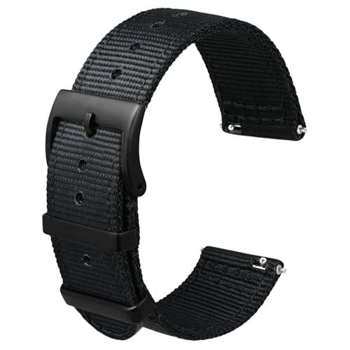 【並行輸入品】[Anbeer] 22mm 時計バンド ナイロン ツーピース式 クイックリリーズ替えベルト メタル製ループ付き ブラック ブラック_1