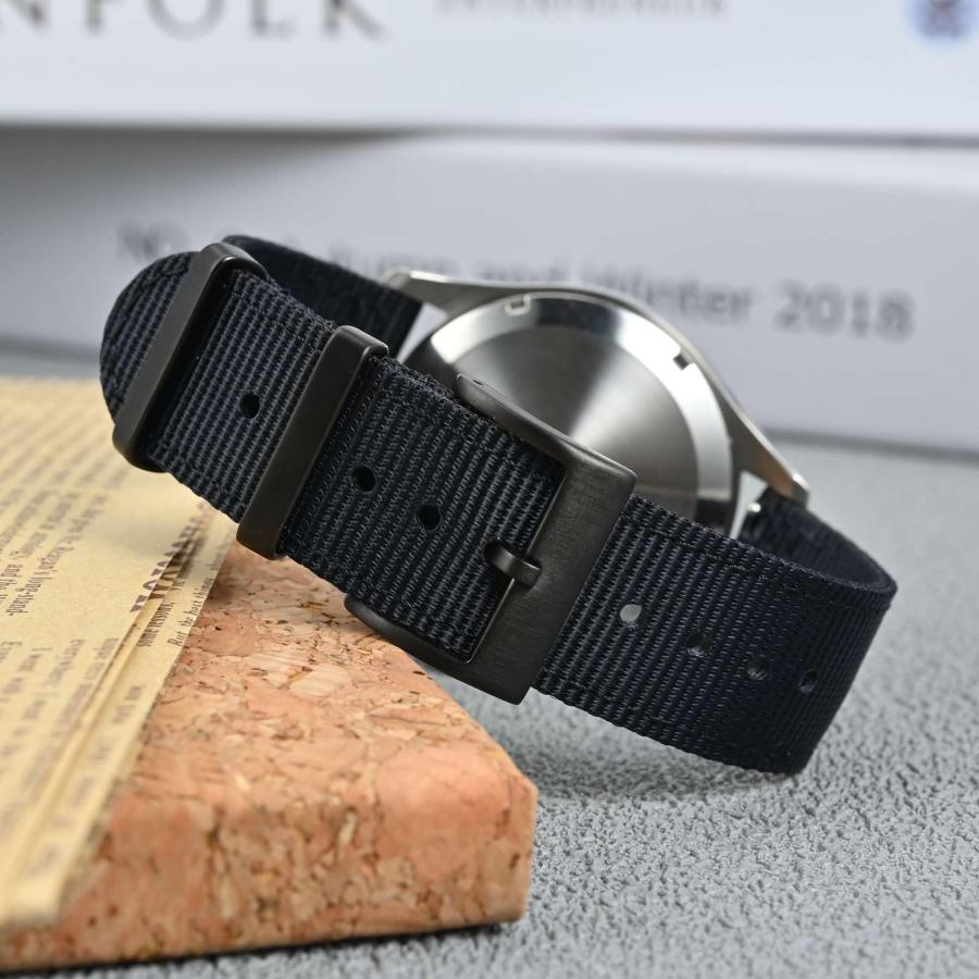 【並行輸入品】[Anbeer] 22mm 時計バンド ナイロン ツーピース式 クイックリリーズ替えベルト メタル製ループ付き ブラック ブラック_3