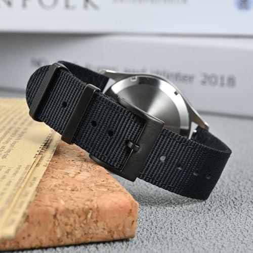 【並行輸入品】[Anbeer] 22mm 時計バンド ナイロン ツーピース式 クイックリリーズ替えベルト メタル製ループ付き ブラック ブラック_4