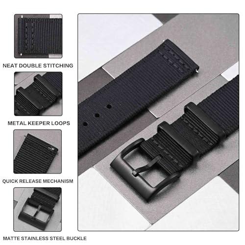 【並行輸入品】[Anbeer] 22mm 時計バンド ナイロン ツーピース式 クイックリリーズ替えベルト メタル製ループ付き ブラック ブラック_7