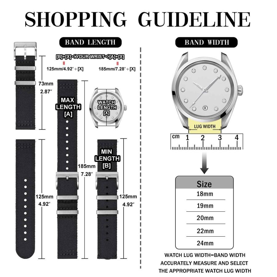 【並行輸入品】[Anbeer] 22mm 時計バンド ナイロン ツーピース式 クイックリリーズ替えベルト メタル製ループ付き ブラック ブラック_9