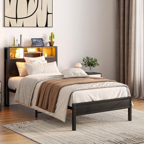 【並行輸入品】 Klwenas Maec Twin Size Bed Frame with Storage Headboard，Metal Pl_1