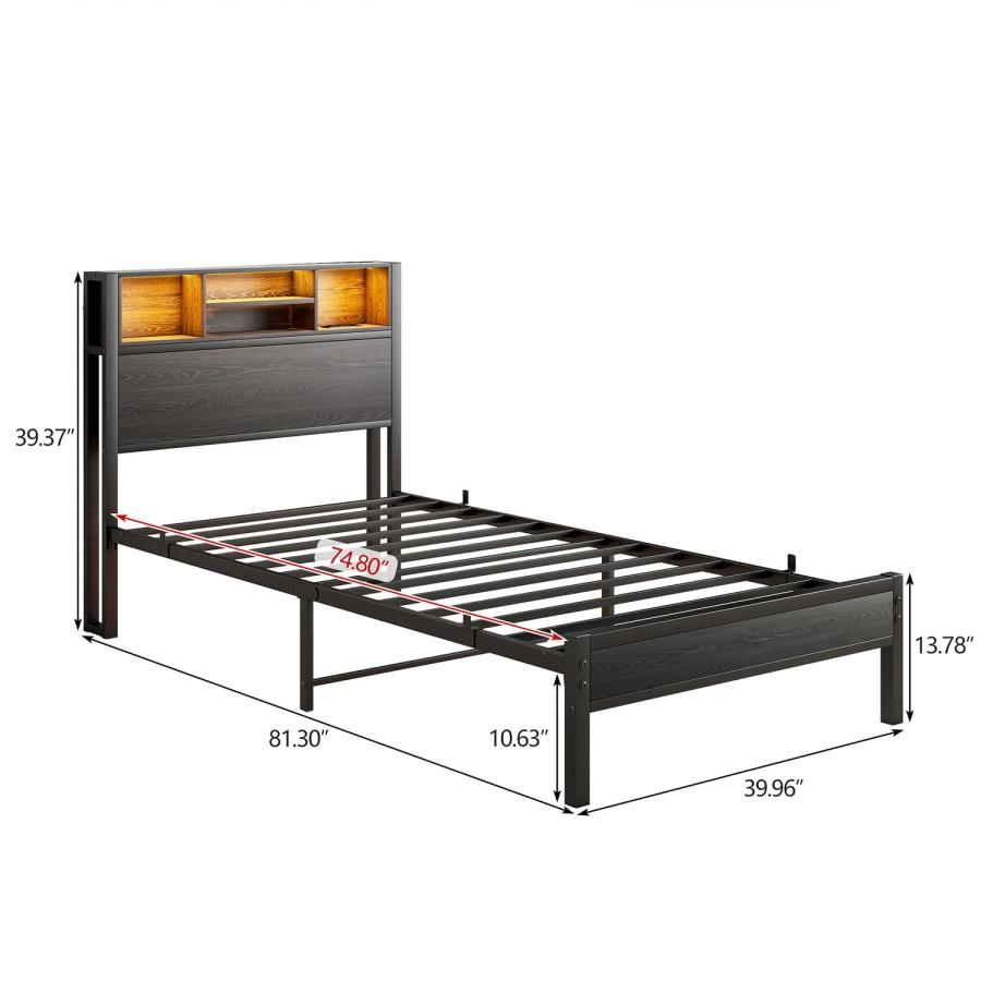 【並行輸入品】 Klwenas Maec Twin Size Bed Frame with Storage Headboard，Metal Pl_3