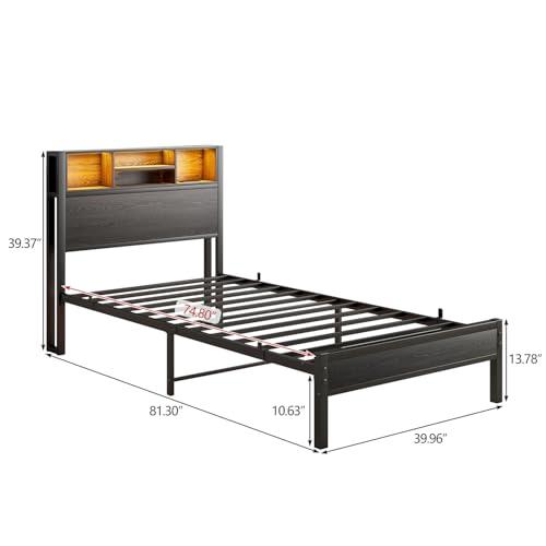 【並行輸入品】 Klwenas Maec Twin Size Bed Frame with Storage Headboard，Metal Pl_4