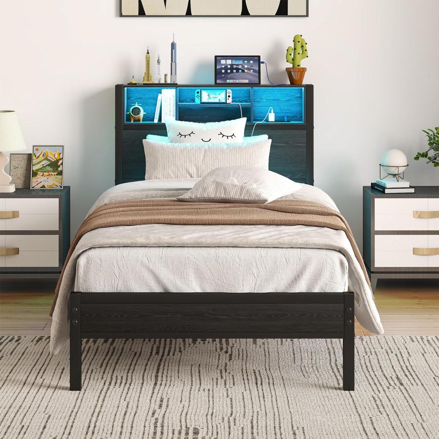 【並行輸入品】 Klwenas Maec Twin Size Bed Frame with Storage Headboard，Metal Pl_6