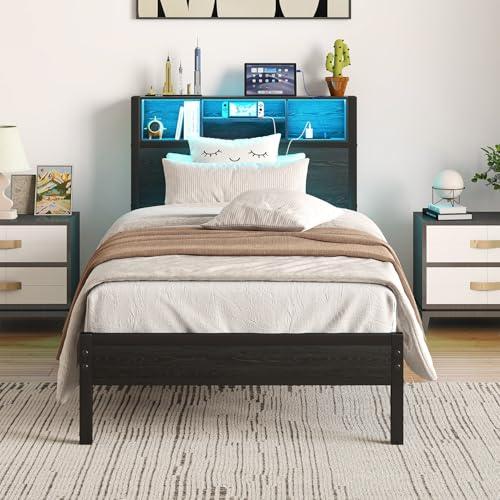【並行輸入品】 Klwenas Maec Twin Size Bed Frame with Storage Headboard，Metal Pl_7