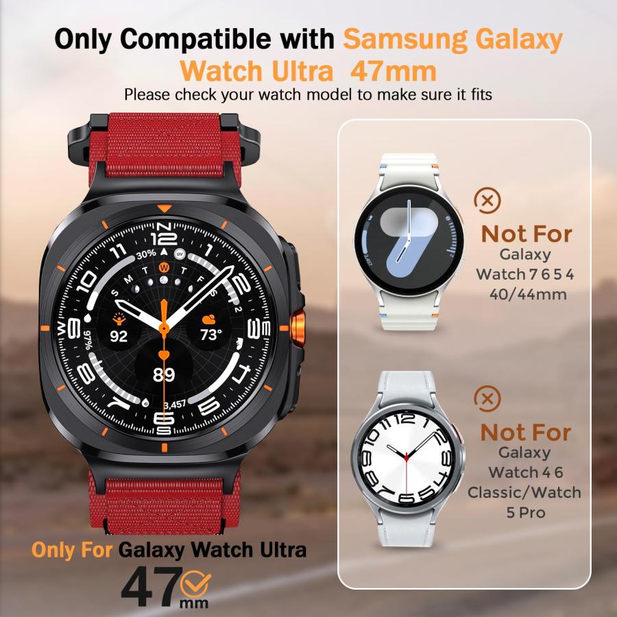 【並行輸入品】ナイロンバンド Samsung Galaxy Watch Ultra対応 47mm 男女兼用， レッド ANCOOL Compat_5