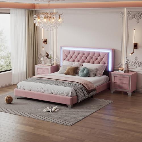 【並行輸入品】 SOFTSEA 3 Piece Upholstered Bedroom Set， Queen Size Velvet Platf_1