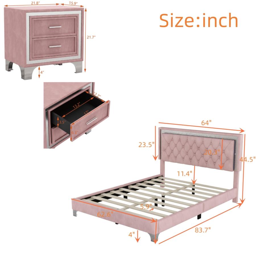 【並行輸入品】 SOFTSEA 3 Piece Upholstered Bedroom Set， Queen Size Velvet Platf_3