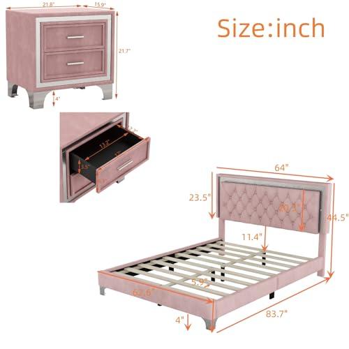 【並行輸入品】 SOFTSEA 3 Piece Upholstered Bedroom Set， Queen Size Velvet Platf_4