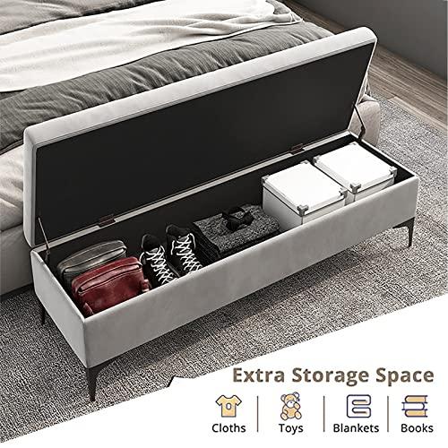 【並行輸入品】収納ベンチ、収納ベンチ ベルベット張り ベッドエンドベンチ、プレミアム収納チェスト ベッドルームベンチ 収納付き、組み立て不要 ラ_4