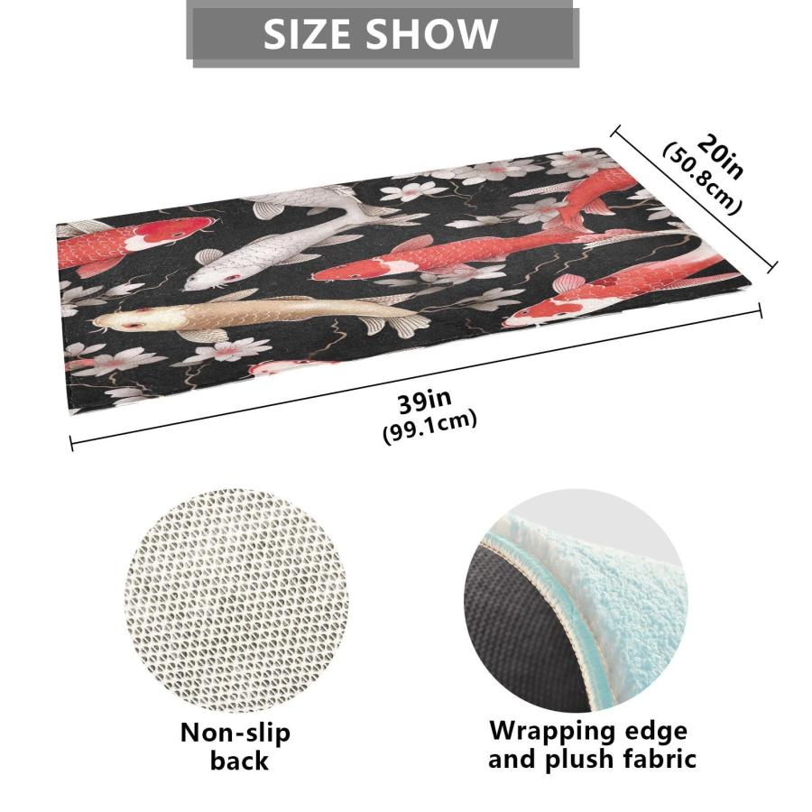 【並行輸入品】 YETTASBIN Koi Fish Area Rug， Anti Fatigue Large Floor Mat， Soft