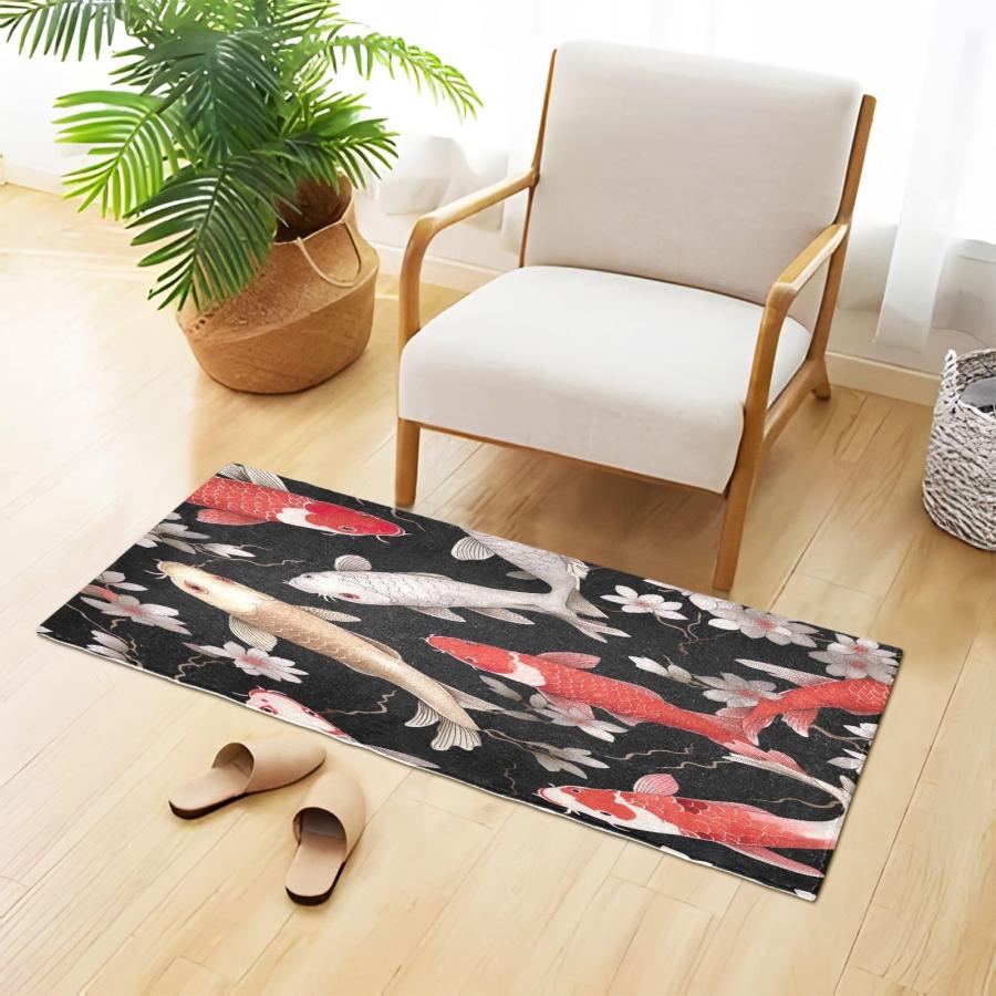 【並行輸入品】 YETTASBIN Koi Fish Area Rug， Anti Fatigue Large Floor Mat， Soft