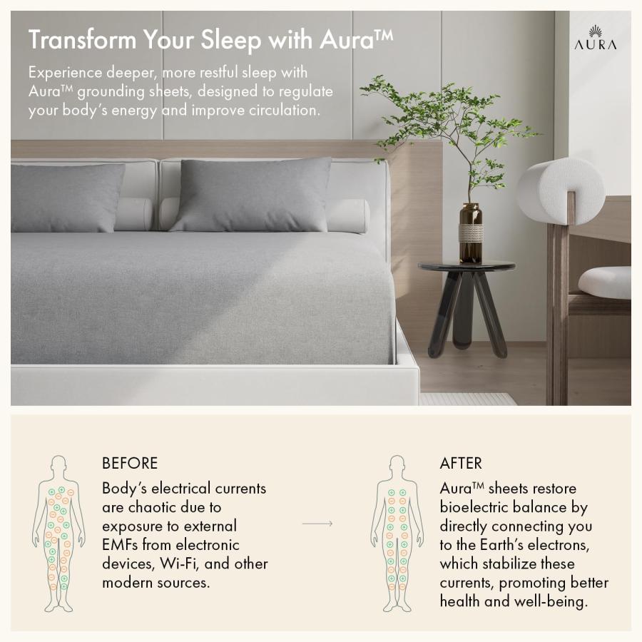 【並行輸入品】Aura〓 ラグジュアリー グラウンディング シーツ キングサイズ、12% 純銀 最高のシルバー含有量 接地ベッドシーツ_3