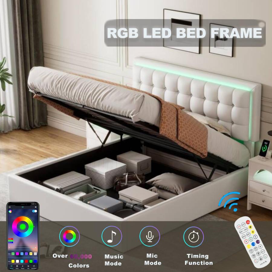 【並行輸入品】 Full Size Upholstered Platform Bed with Trundle， No Box Spring N_6