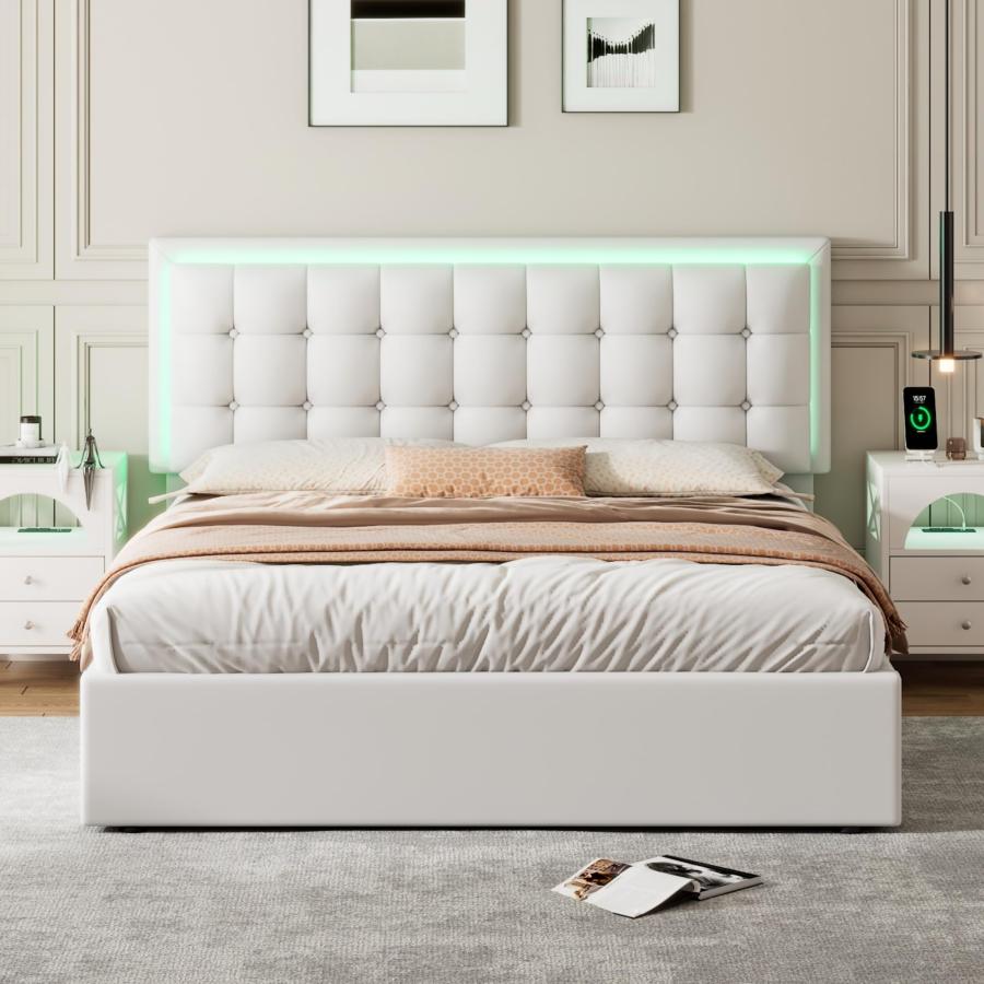 【並行輸入品】 Full Size Upholstered Platform Bed with Trundle， No Box Spring N_9