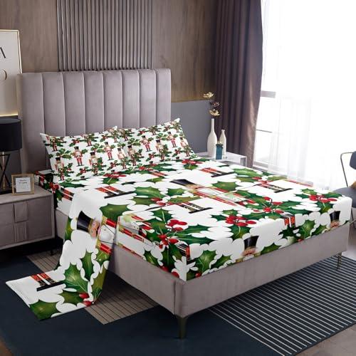 【並行輸入品】Feelyou クリスマスシーツセット くるみ割り人形 クイーンサイズシーツ 深いポケット付き ボックスシーツ スノーフレーク ベ_1