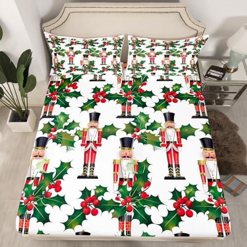 【並行輸入品】Feelyou クリスマスシーツセット くるみ割り人形 クイーンサイズシーツ 深いポケット付き ボックスシーツ スノーフレーク ベ_4