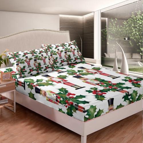【並行輸入品】Feelyou クリスマスシーツセット くるみ割り人形 クイーンサイズシーツ 深いポケット付き ボックスシーツ スノーフレーク ベ_7