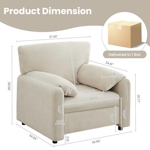 【並行輸入品】 Ochangqi Chenille Oversized Armchair， Modern 37'' Wide Accent Ch_4