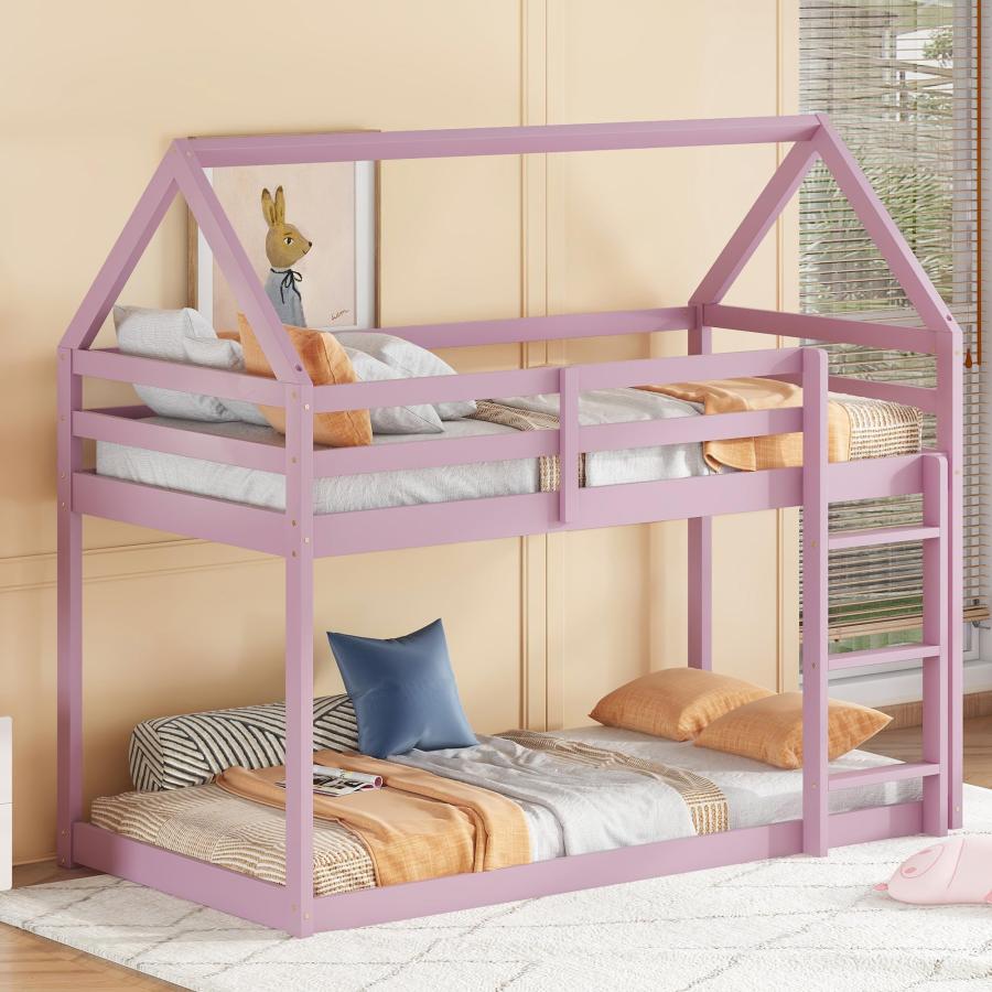 【並行輸入品】 DNChuan Twin Over Twin Floor Bunk Bed for Kids，House Bunk Bed wi_3