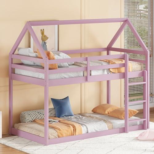 【並行輸入品】 DNChuan Twin Over Twin Floor Bunk Bed for Kids，House Bunk Bed wi_4