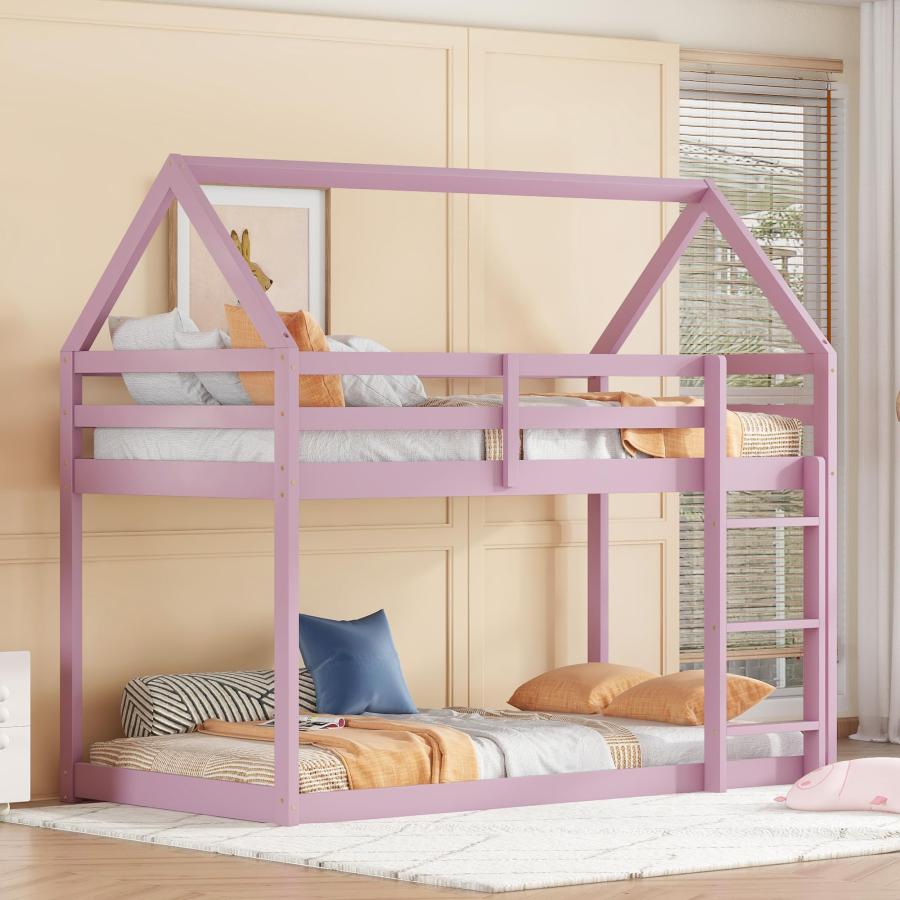 【並行輸入品】 DNChuan Twin Over Twin Floor Bunk Bed for Kids，House Bunk Bed wi_6