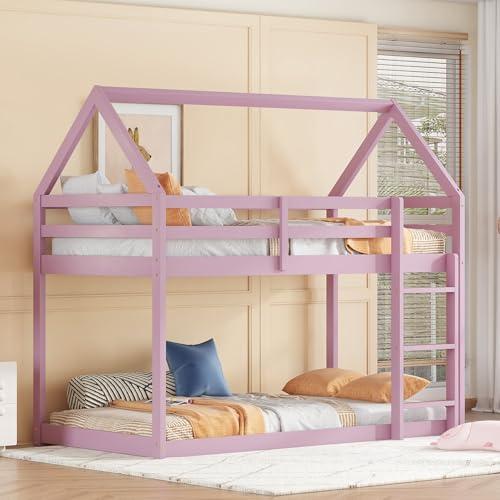 【並行輸入品】 DNChuan Twin Over Twin Floor Bunk Bed for Kids，House Bunk Bed wi_7