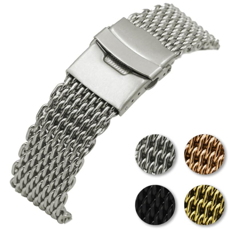 【並行輸入品】TINEASUR 20mm シャークメッシュステンレススチール腕時計バンドストラップ ロングパターン シルバー折りたたみクラスプ_2