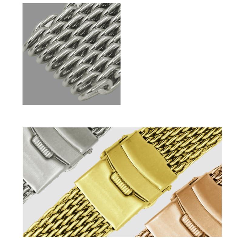 【並行輸入品】TINEASUR 20mm シャークメッシュステンレススチール腕時計バンドストラップ ロングパターン シルバー折りたたみクラスプ_4