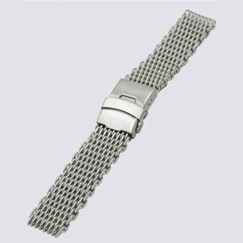 【並行輸入品】TINEASUR 20mm シャークメッシュステンレススチール腕時計バンドストラップ ロングパターン シルバー折りたたみクラスプ_8