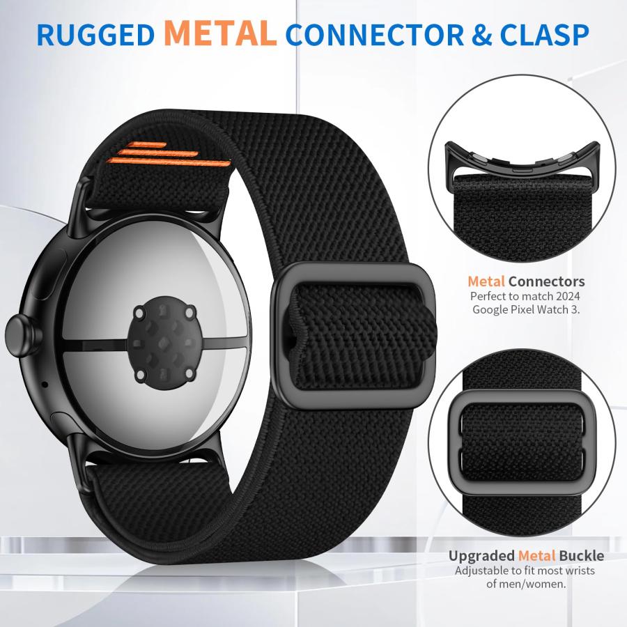 【並行輸入品】AMANECER 伸縮ナイロンバンド Pixel Watch 3 45mm対応 メタルコネクター&クラスプ 調節可能なスポーツ編組_3