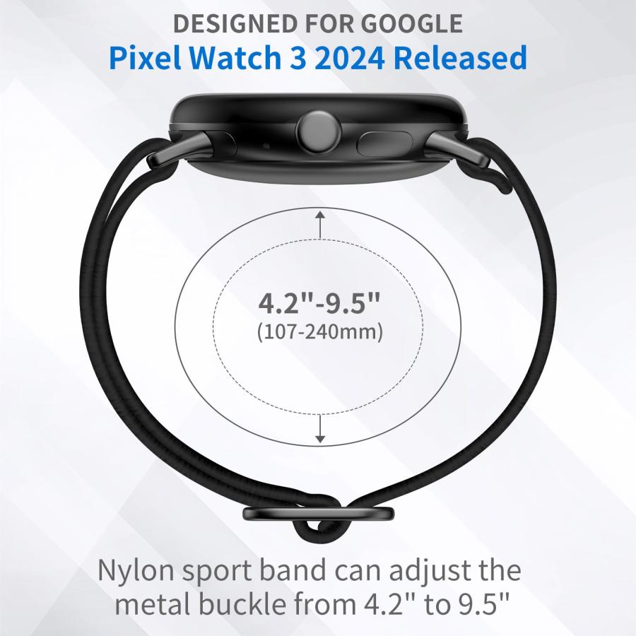 【並行輸入品】AMANECER 伸縮ナイロンバンド Pixel Watch 3 45mm対応 メタルコネクター&クラスプ 調節可能なスポーツ編組_9