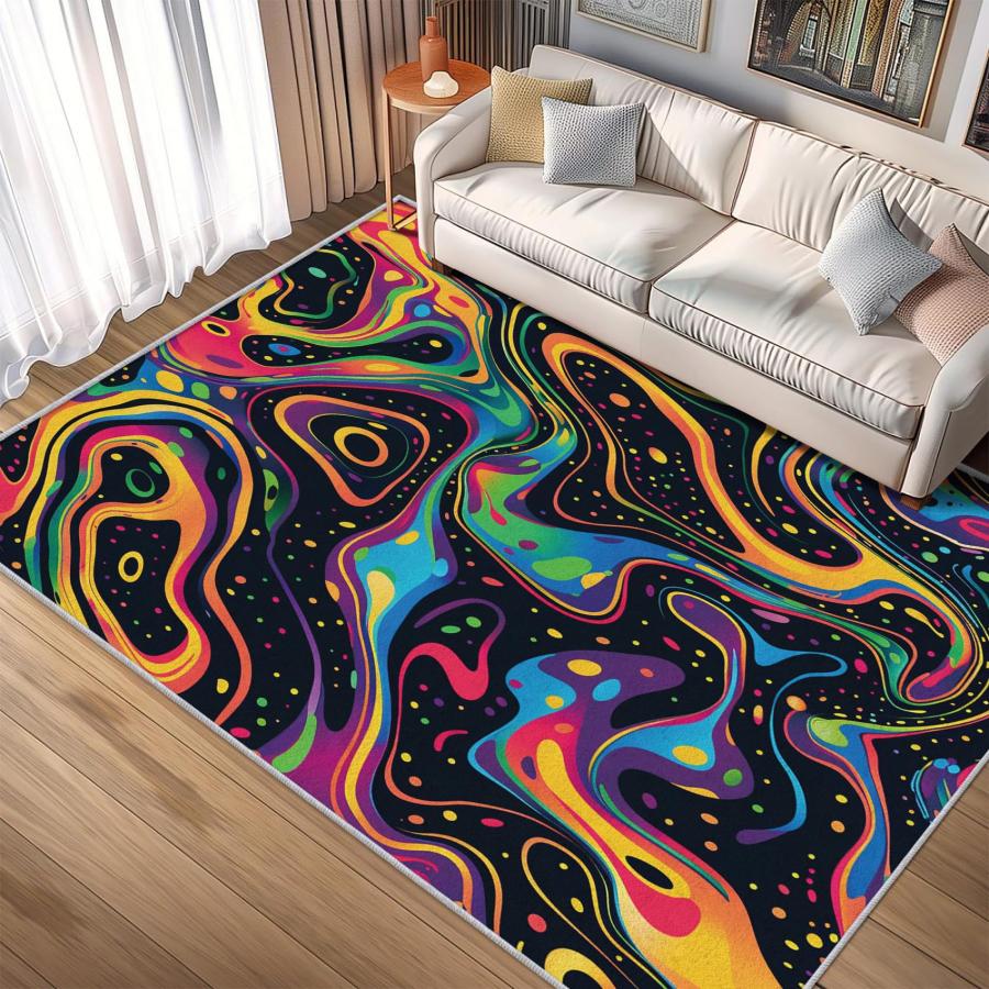 【並行輸入品】 NejTrenzy Optical Illusion Rug 4x5， Washable Trippy Abstract Rug_3