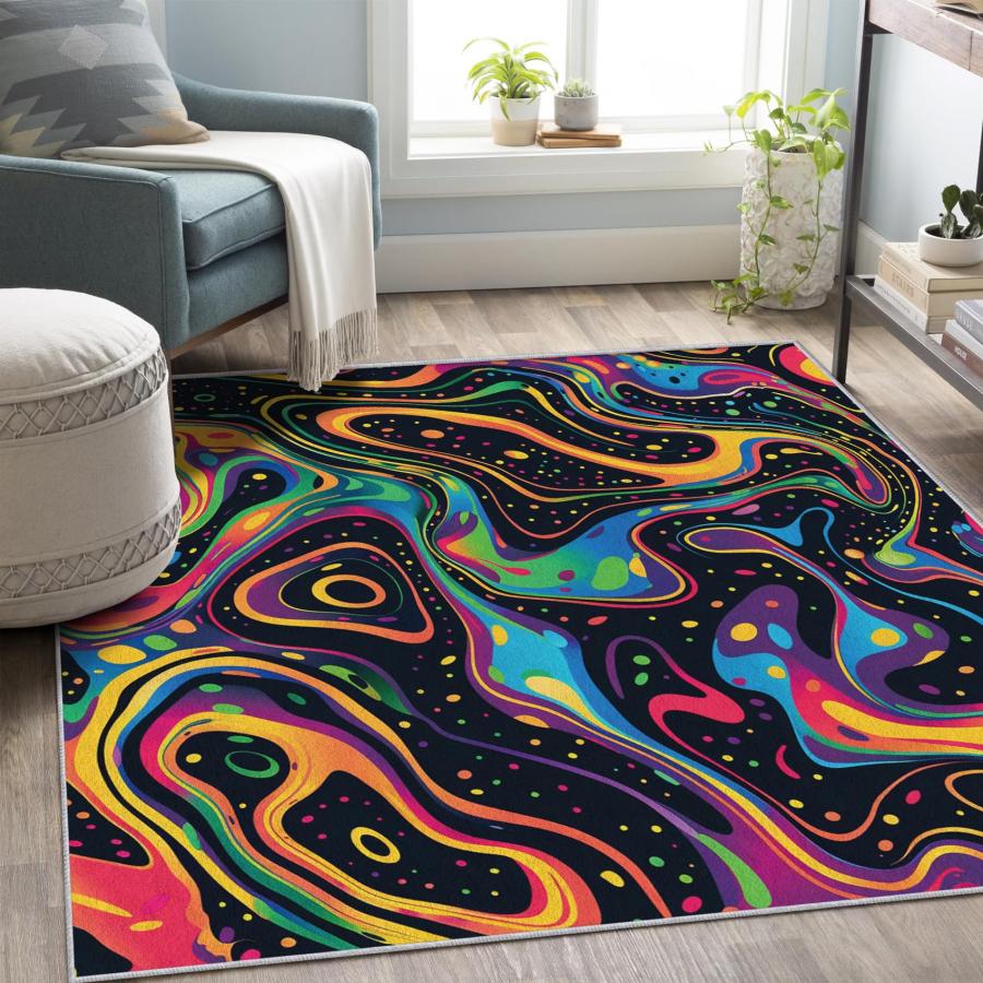 【並行輸入品】 NejTrenzy Optical Illusion Rug 4x5， Washable Trippy Abstract Rug_6