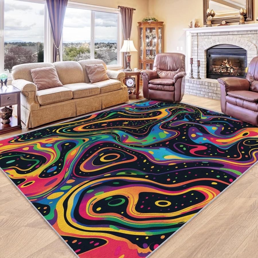 【並行輸入品】 NejTrenzy Optical Illusion Rug 4x5， Washable Trippy Abstract Rug_9