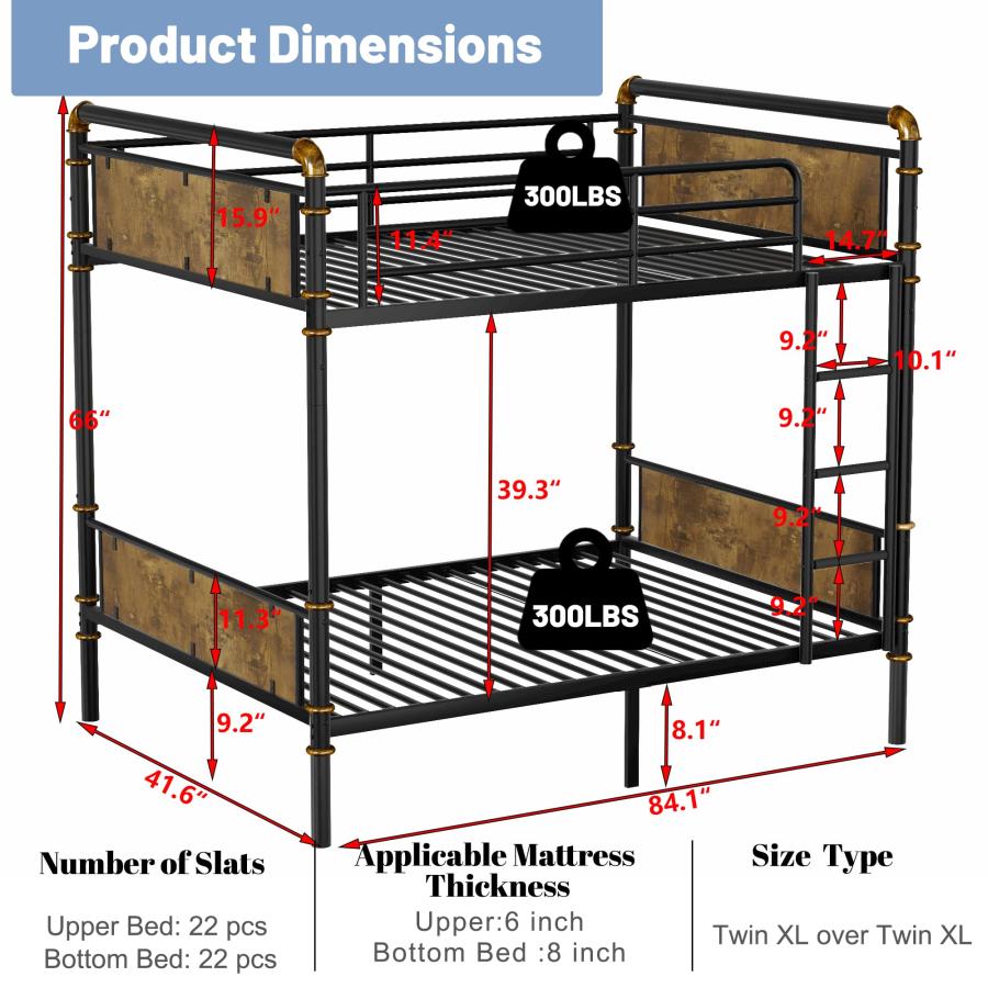 【並行輸入品】 Twin XL over Twin XL Bunk Beds for Kids and Teens ， Industrial H_3