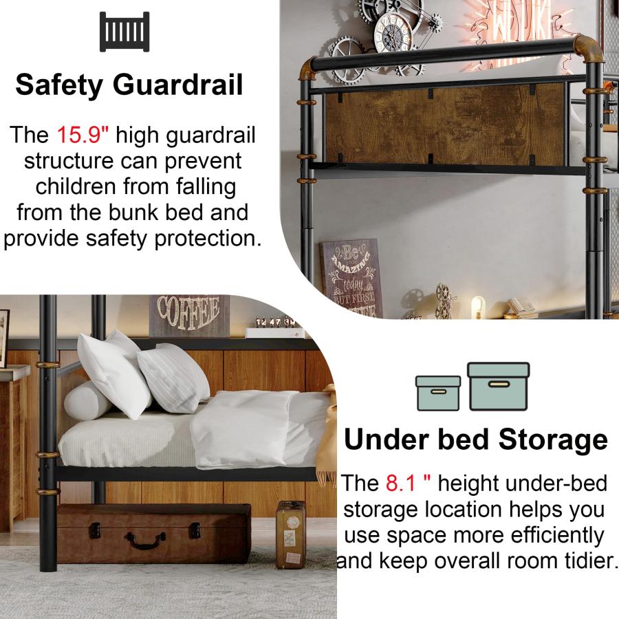 【並行輸入品】 Twin XL over Twin XL Bunk Beds for Kids and Teens ， Industrial H_9