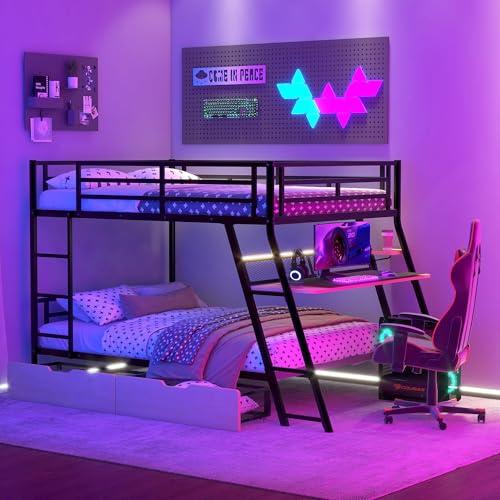 【並行輸入品】 Harper & Bright Designs Metal Full Over Full Bunk Bed with Built_1